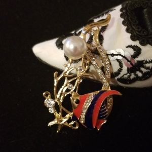 Fish and Pearl Brooch